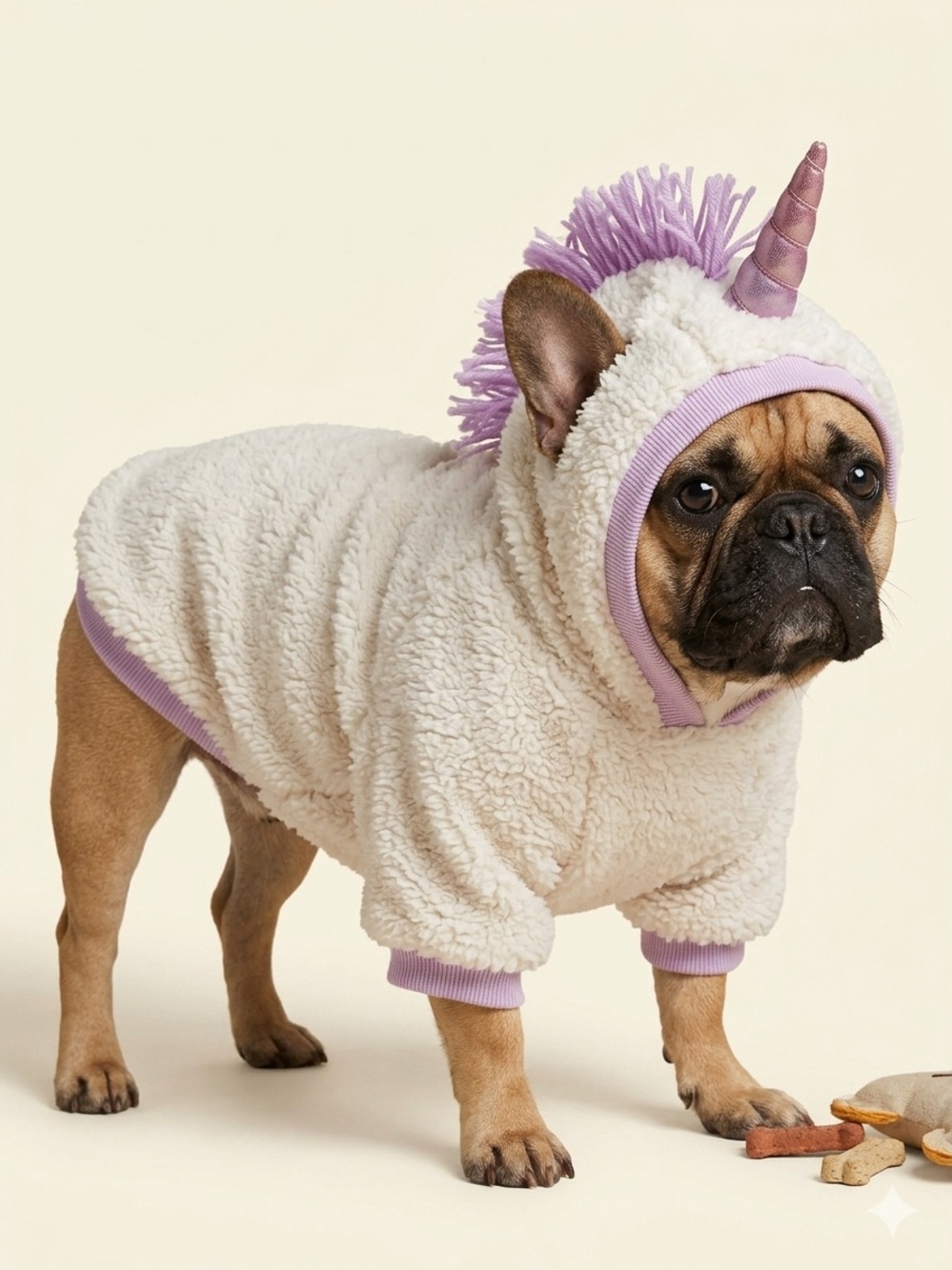 Plush Unicorn Sherpa Dog Hoodie - Lilac Trim